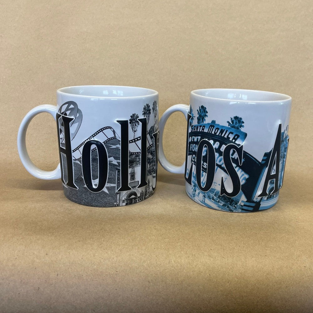 Hollywood & Los Angeles California Embossed Mugs-2007 Pair